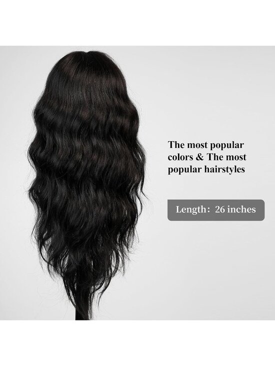 Women\'s Black Heat Resistant Long Curly Wavy Synthetic Wig with Bangs Size 26In main image 7